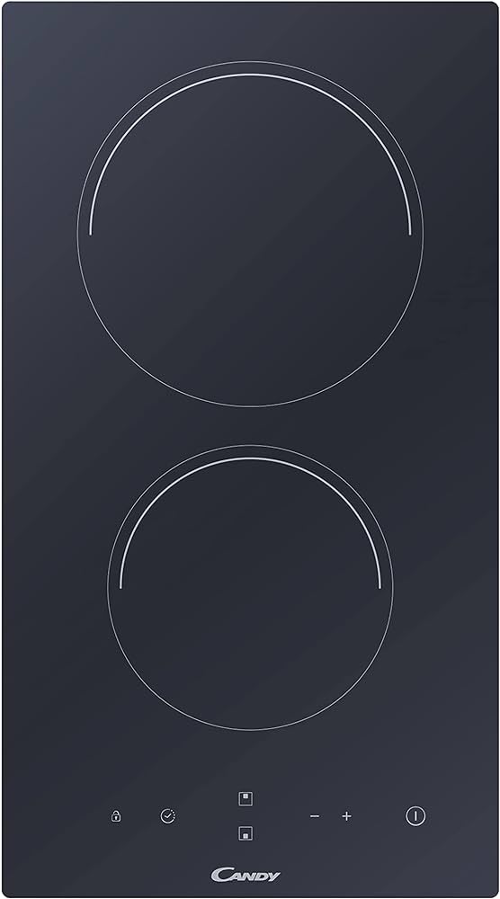 Candy Smart CDH 30, Ceramic Hob Plate, 2 Zones, 30 CM, 9 Power Levels, 2.9 KW, Timer, Safety Lock, Heat Indicator, Overheating and Spilling, Black