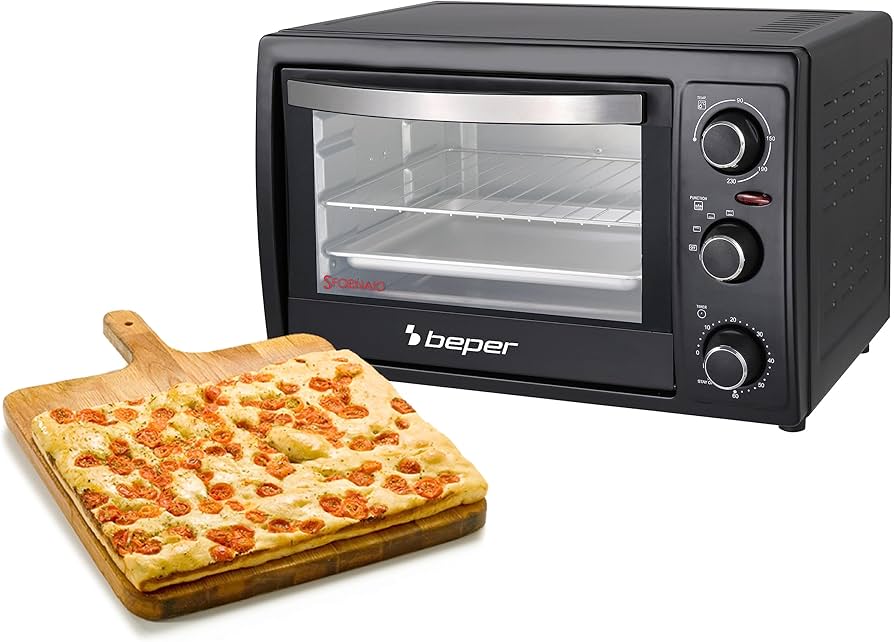 Beper 90.883 – Electric oven 20 litres, steel heating elements, double glass, thermo-insulating handle, timer up to 60 minutes, temperature up to 230 °C, 3 cooking modes, accessories