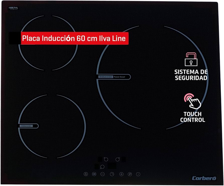 Corberó - Placa Inducción 3 Zonas CCIG3BL603 | 6000W | Función Pause y Keep Warm | Touch Control | 1 Booster | Temporizador | Desconexión y Bloqueo de Seguridad | Negro | Vidrio Templado.PvP:199€